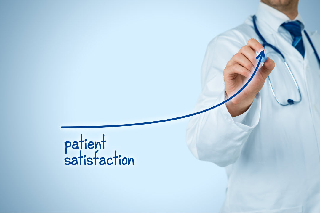 Provider writing the words 'patient satisfaction' on screen